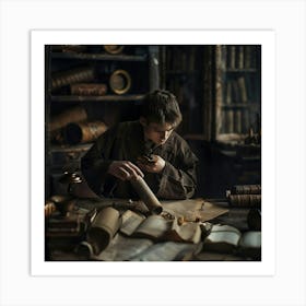 Stockcake Studying Ancient Scrolls 1719800164 Art Print