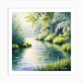 An Impressionist Style Watercolor Oil Painting Of A Tranquil Pond 7 Art Print