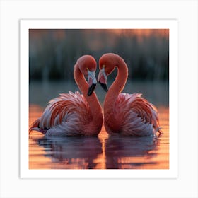 Flamingos At Sunset Art Print