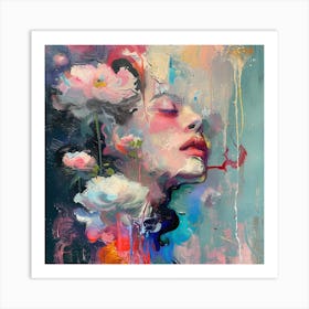 Abstract Of A Woman With Flowers Art Print