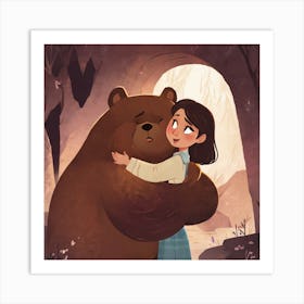 Bear And Girl Hugging Art Print