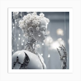 Porcelain And Hammered Matt Silver Android Marionette Showing Cracked Inner Working, Tiny White Flow (3) Art Print