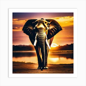 Elephant At Sunset 5 Art Print