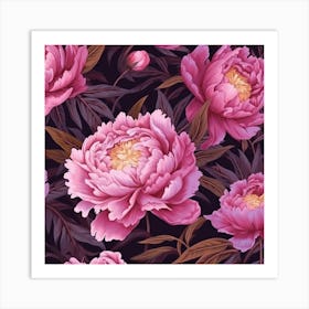 Pink Peony Seamless Pattern 2 Art Print