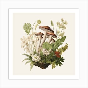 Parasol island - mushroom art print - mushroom botanical print Art Print