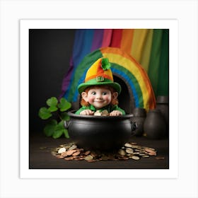 Leonardo Diffusion Xl Little Leprechaun Peeks Out Of The Pot W 0 Art Print