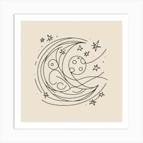 Moon and stars Picasso style Art Print