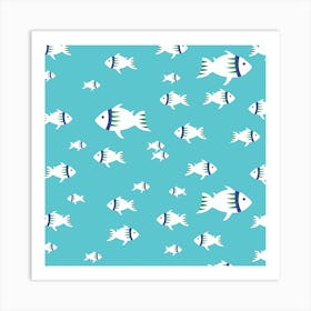 Illustrations School Blue Fish fishes Art Print