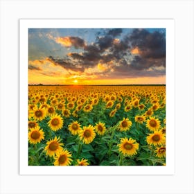 Sunflower Field At Sunset Art Print