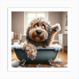 Dog Taking A Bath Art Print