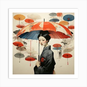 Japanese woman with umbrella 1 Art Print