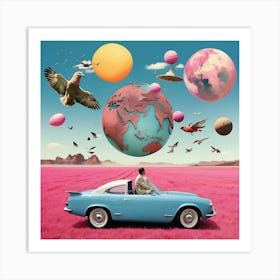 Car In A Pink Field Art Print