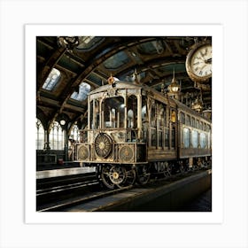 Steampunk Train With Intricately Etched Brass Fittings And Billowing Steam Poised On The Platform A 1 Art Print