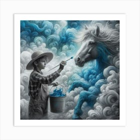 Boy Paints A Horse Art Print