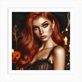 Beautiful Red Haired Witch Art Print