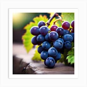 Grapes On A Wooden Table Art Print