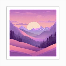 Misty mountains background in purple tone 1 Art Print