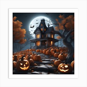 Halloween House With Pumpkins 8 Art Print