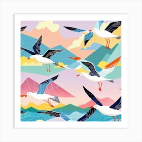 Seagulls In Flight Art Print