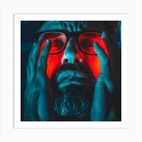 Man With Glasses Covering His Eyes Art Print