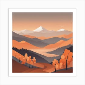 Misty mountains background in orange tone 38 Art Print