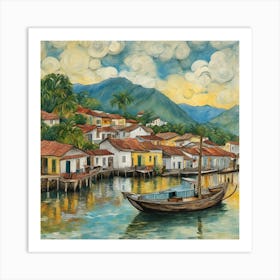 In The Style Of Vincent Van Gogh . A combination of pencil drawing with acrylic painting, with scraping and splashing, trompe-l'œil, this masterpiece shows the beauty of Paraty, Brazil. The brush strokes are slightly rough, the colors are emphasized, highlighting the beauty of this place. Art Print