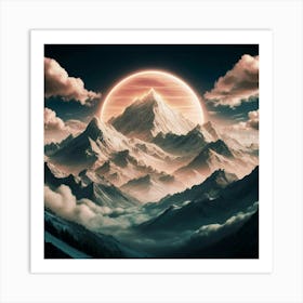 Moon Over Mountains Art Print