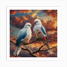 Two Parrots On A Branch Art Print