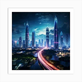 Bangkok Cityscape Set In A Futuristic Era Skyscrapers Ablaze With Neon Lights Merging Seamlessly W 2 1 Art Print