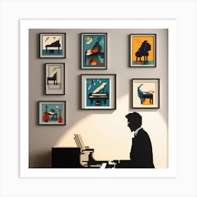 Silhouette Of A Man Playing Piano Art Print