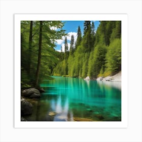 Blue Lake In The Forest 10 Art Print