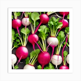 Radishes On Black Background 2 Art Print