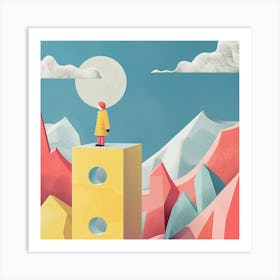 Person Standing On Top Of A Mountain Art Print