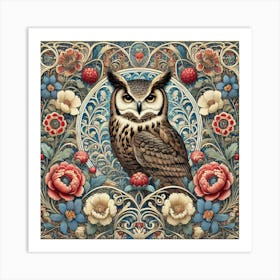 william morris Owl Floral Pattern Art Print