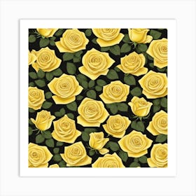 Yellow Roses On Black Background Art Print