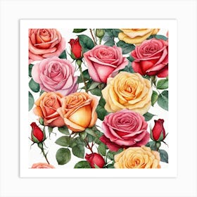 Watercolor Roses Seamless Pattern 3 Art Print