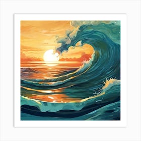 Sunset Ocean Wave Painting Art Print