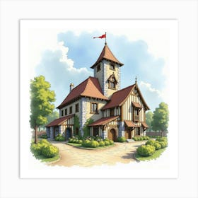 Watercolor View Of The Canterbury Tales Visitor Attraction, Featuring Its Historic Design And Immersive Experience Art Print