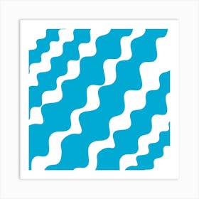 Slanting Blue Wavy Pattern Art Print