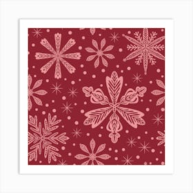 Snowflakes On A Red Background Art Print