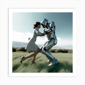 Woman And A Robot 2 Art Print