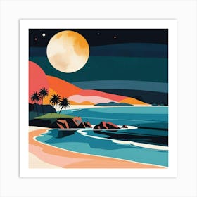 Beach And Moon Art Print