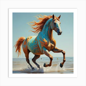 Horse Running In The Water Art Print