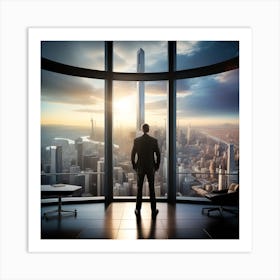 Businessman Looking Out Of Window Art Print