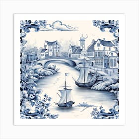 Cornwall England Delft Tile Illustration 3 Art Print