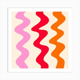 Squiggly Lines pink, red and orange Art Print