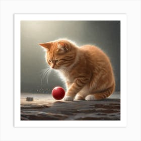 Cat With Red Ball Art Print