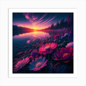 Sunset Flowers 1 Art Print