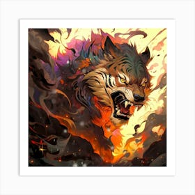 Wolf In Flames Art Print