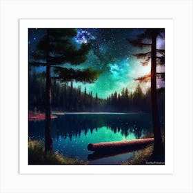Night Sky Over Lake 23 Art Print